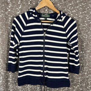Lauren Ralph Lauren Navy Striped Full Zip Hooded Sweatshirt Size‎ Small